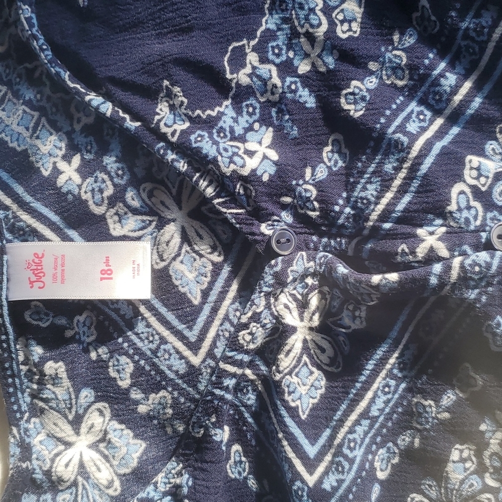 Justice Navy and White Floral Blouse